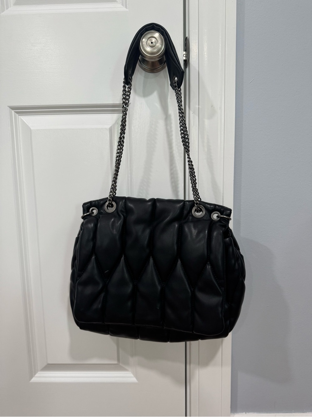 Zara Black Quilted Shoulder Bag with Chain Handles